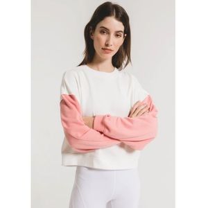 Z Supply color block sweatshirt. Neon coral size medium